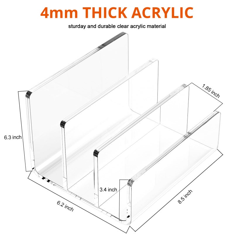 Richboom Acrylic File Sorter, 8.5"x6.3"x6.2", Upright File Organizer for Desk, Mail Organizer Countertop, File Holder for Letter, Document, Notebook, Clear, 3 Sections - Image 3